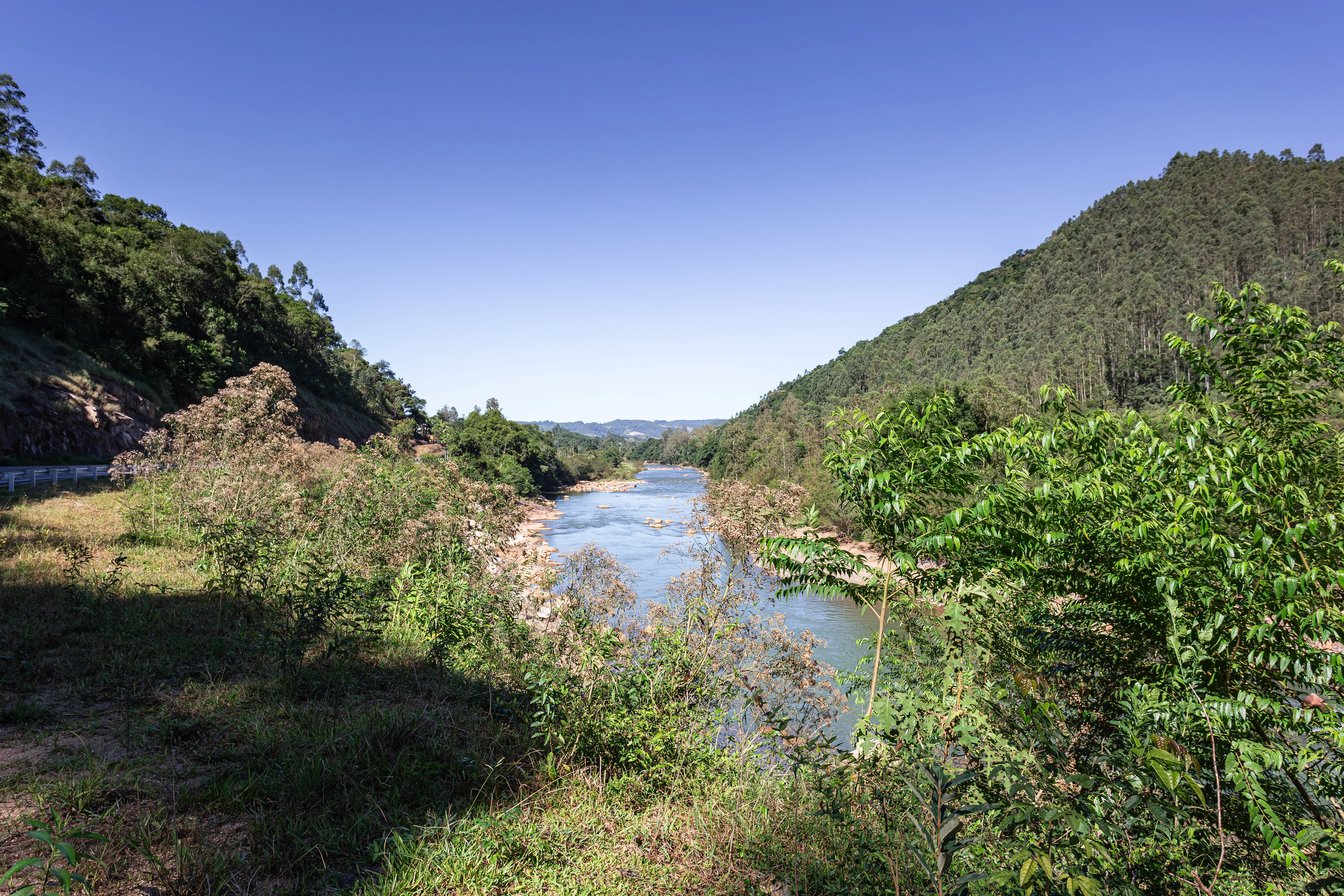 Rio entre morros de mata