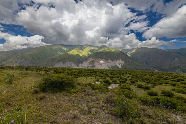 Campo aberto e serra verde